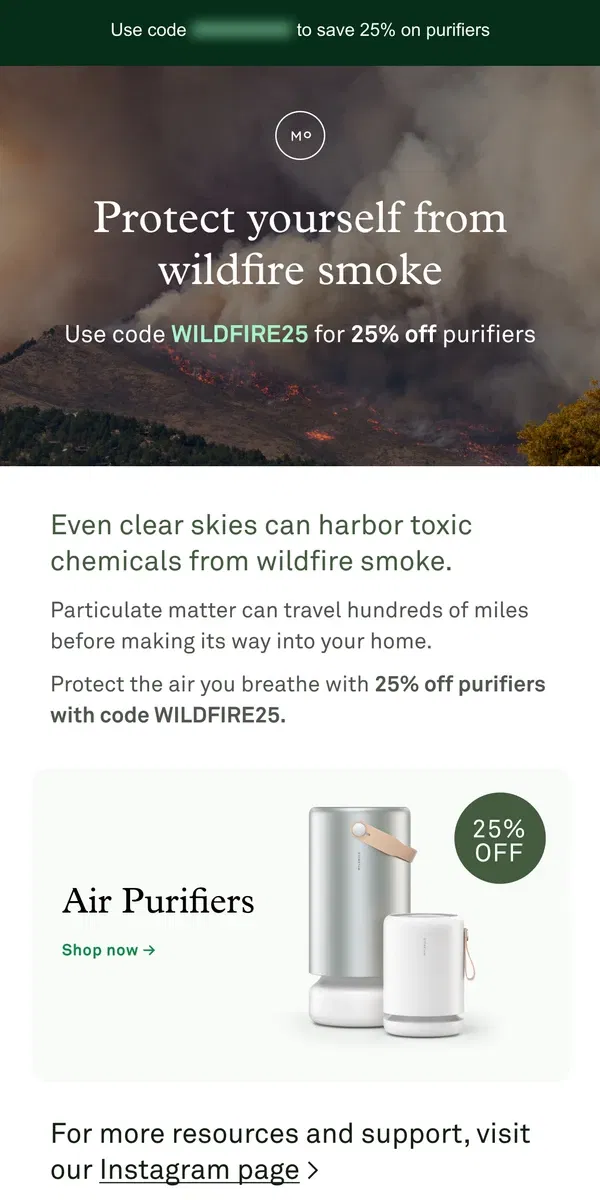 Email from Molekule. How to protect yourself from smoke caused by LA wildfires