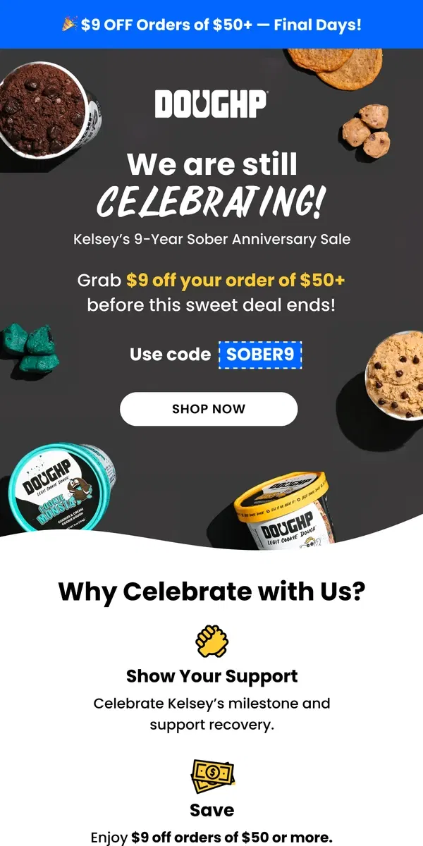 Email from Doughp. Cheers to Sobriety! 🎉 Save $9 Today