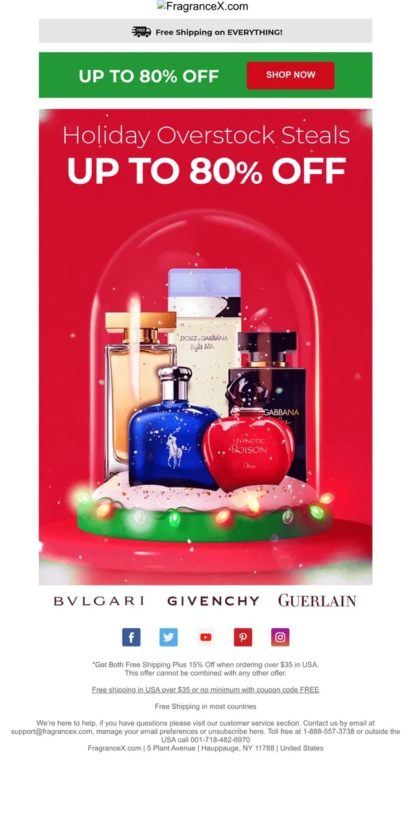 Email from FragranceX. Holiday Overstock Steals