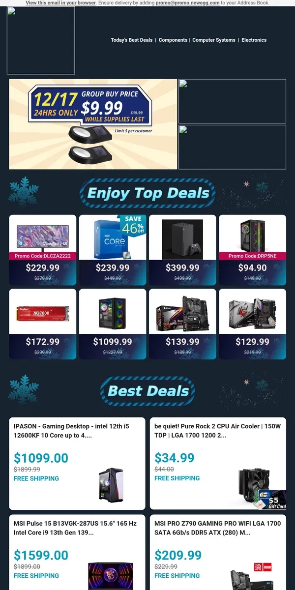 Email from Newegg. Only $239.99! 🚀 Intel Core i7-12700K! 🌟