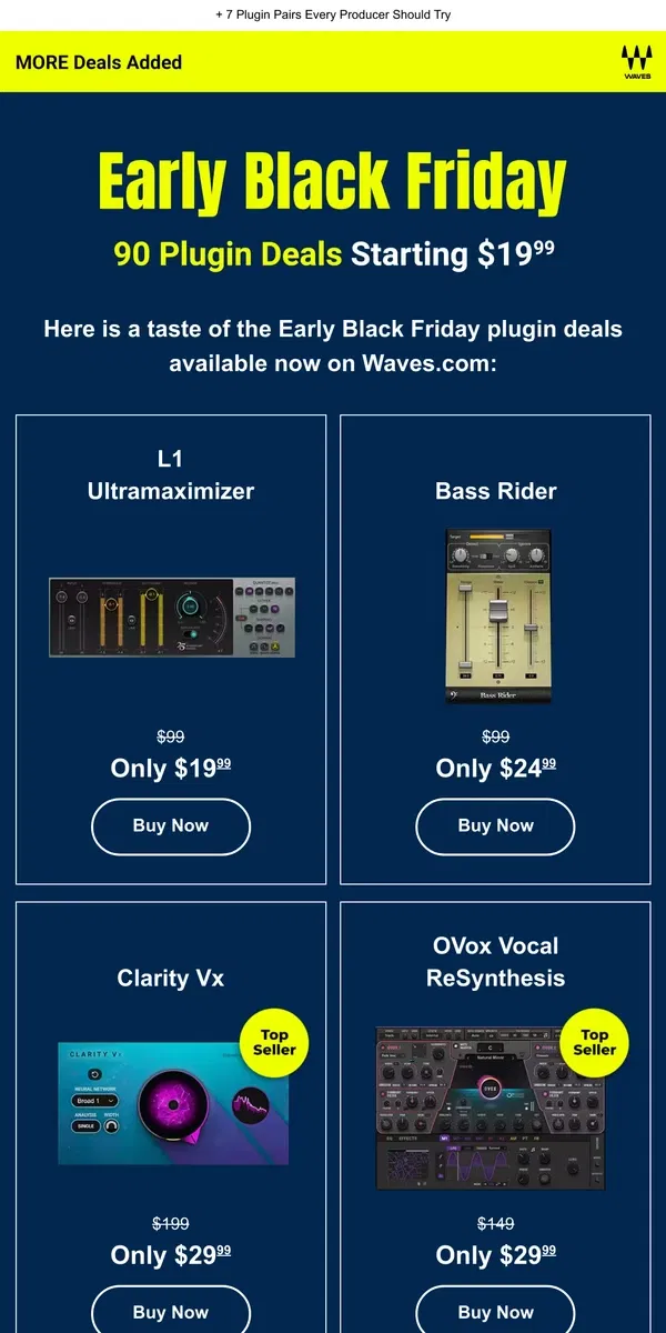 Email from Waves Audio. 90 Early Black Friday Deals