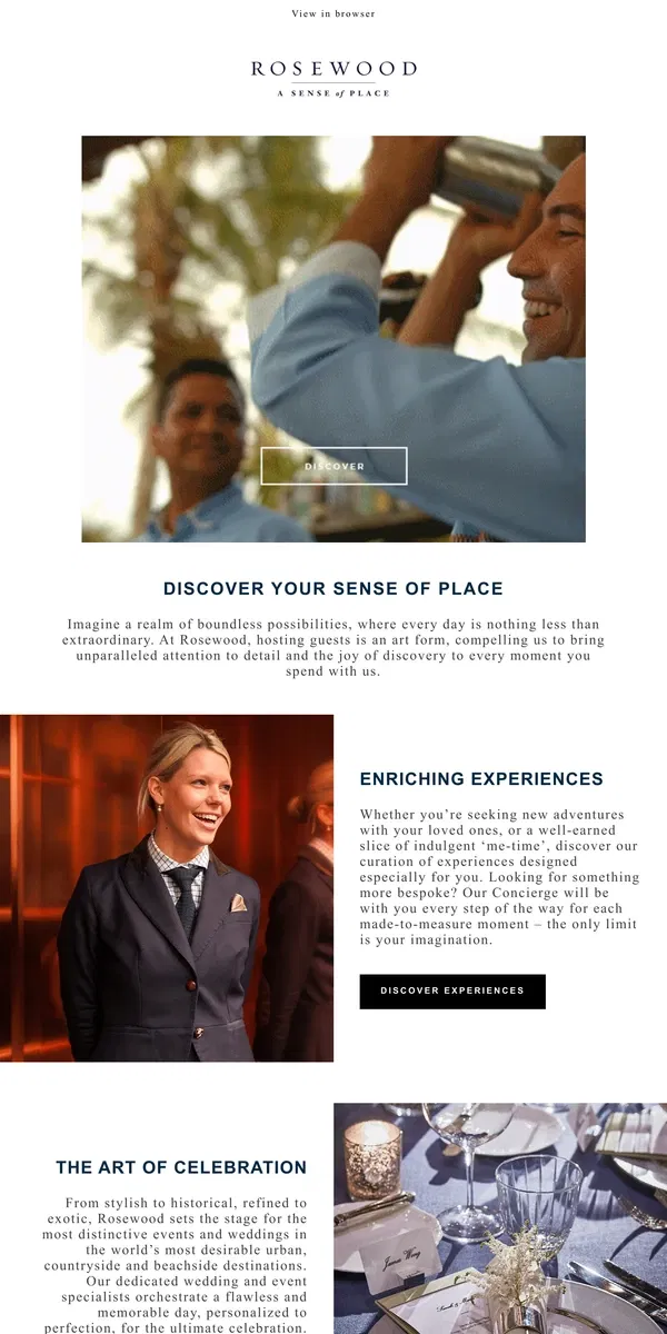 Email from Rosewood Hotels. Discover Your Sense of Place