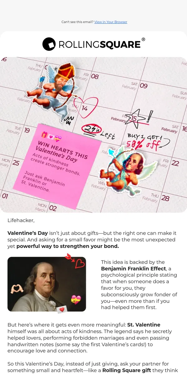 Email from Rolling Square. A Valentine’s Gift that brings you closer