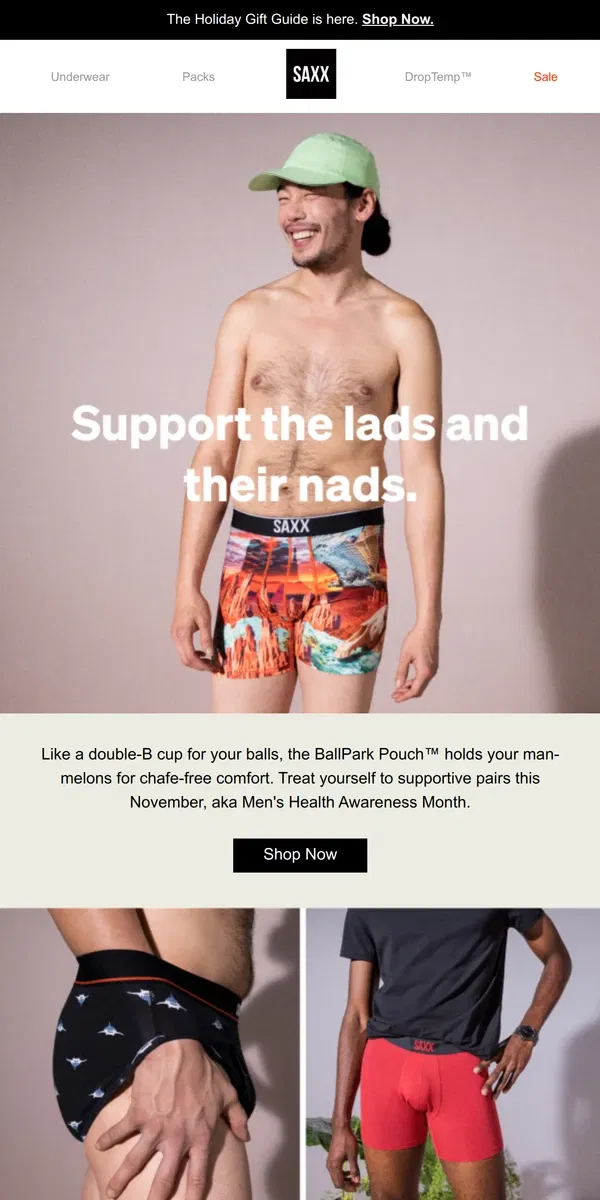 Email from SAXX Underwear. Support ball-kind this Men's Health Awareness Month