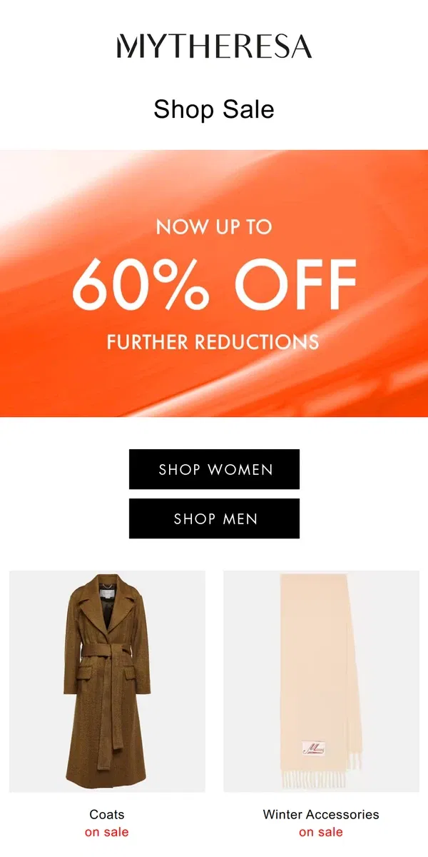 Email from Mytheresa. Sale alert: Top winter picks now up to 60% off