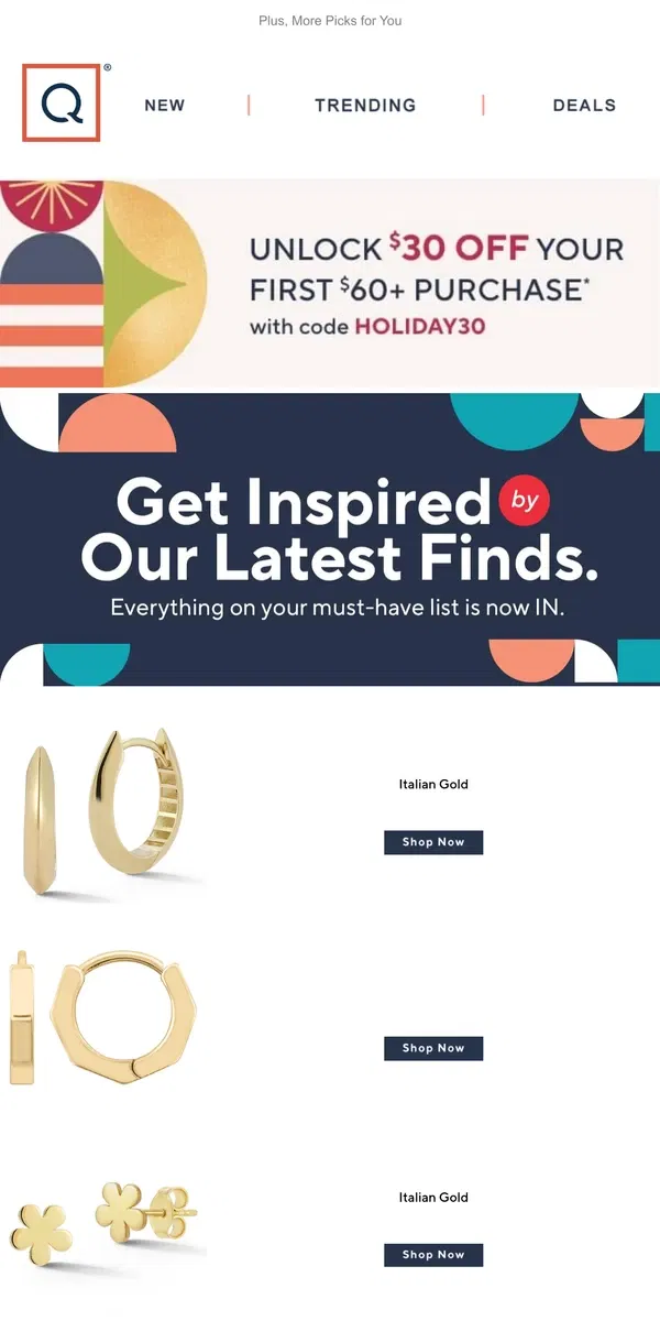 Email from QVC. Look What's New: Italian Gold & More!