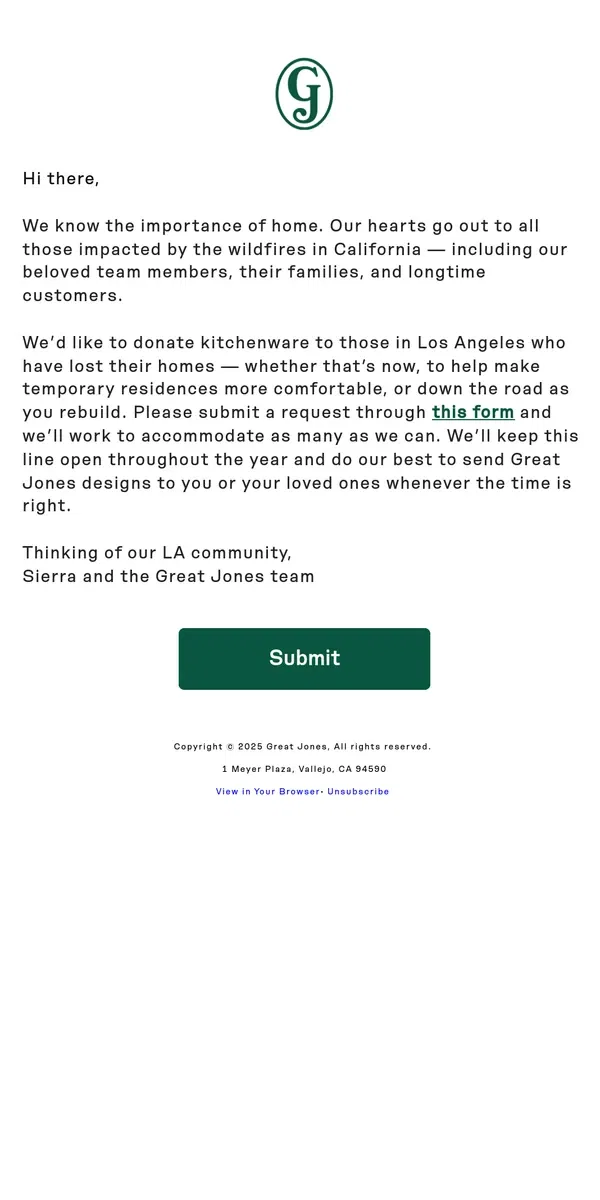 Email from Great Jones. For our LA community