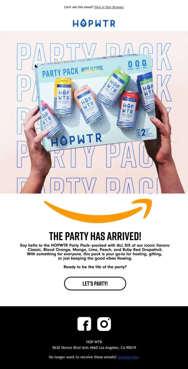 Email from HOP WTR. NEW! HOPWTR Party Pack!