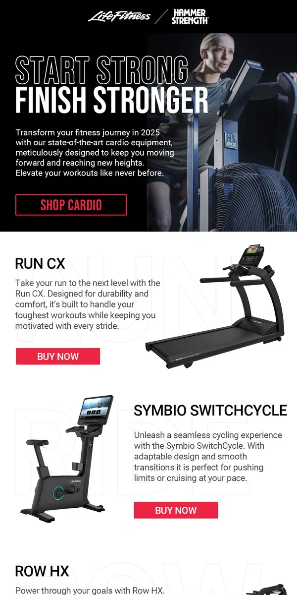 Email from Life Fitness. Kickstart Your 2025 Fitness Goals with Cardio That Moves You