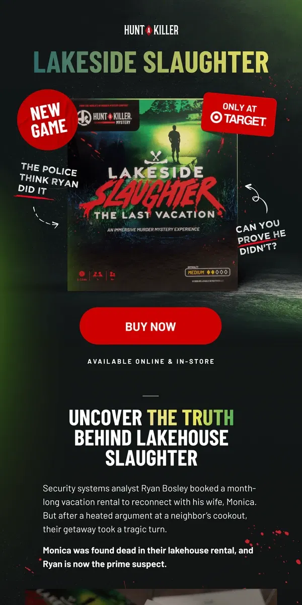 Email from Hunt A Killer. NEW GAME: Lakeside Slaughter