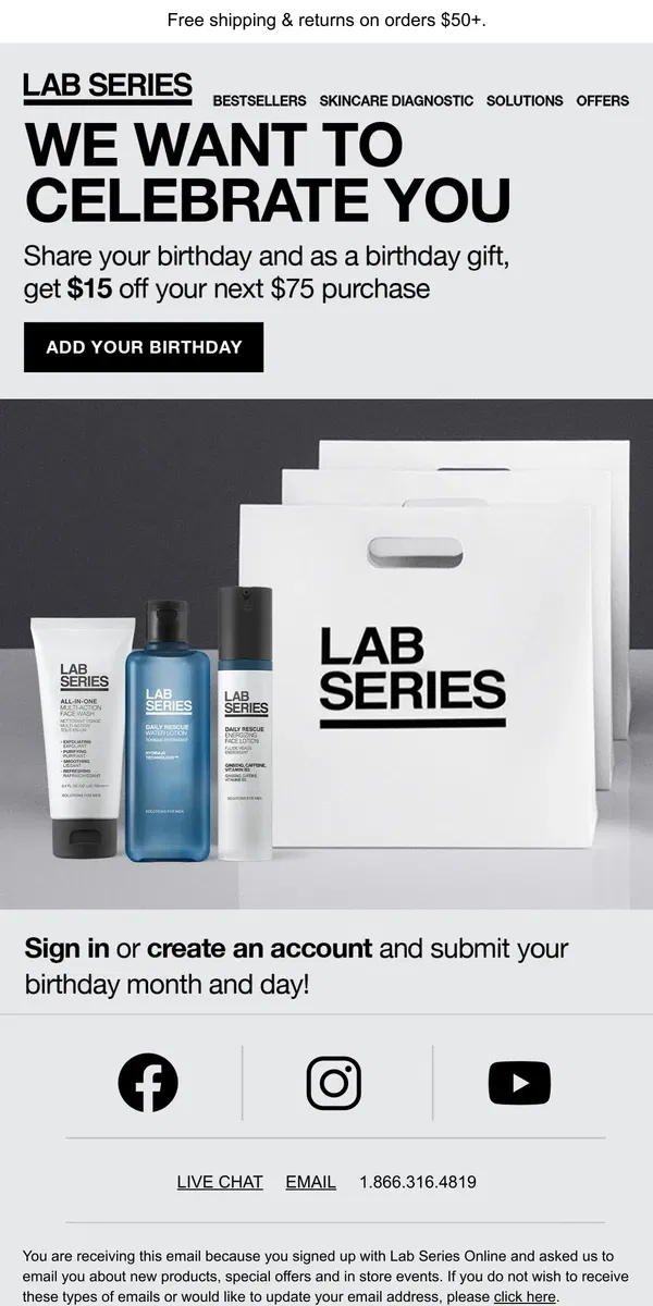 Email from Lab Series. 🎁  Receive a special treat on your birthday