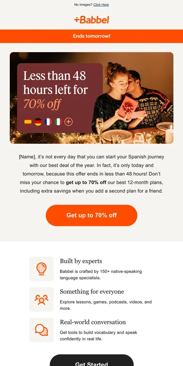 Email from Babbel. Your 70% OFF DISCOUNT ends soon.