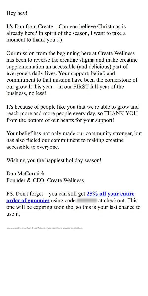 Email from Create Wellness. Thank YOU!