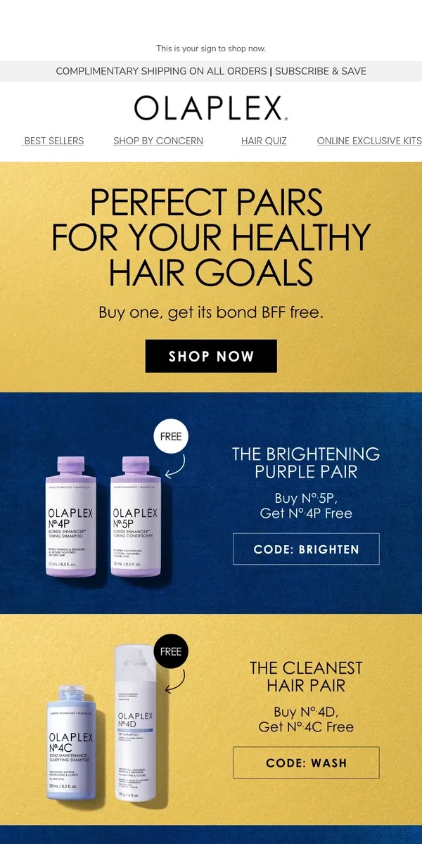 Email from OLAPLEX. Last Call For Buy One, Get One!