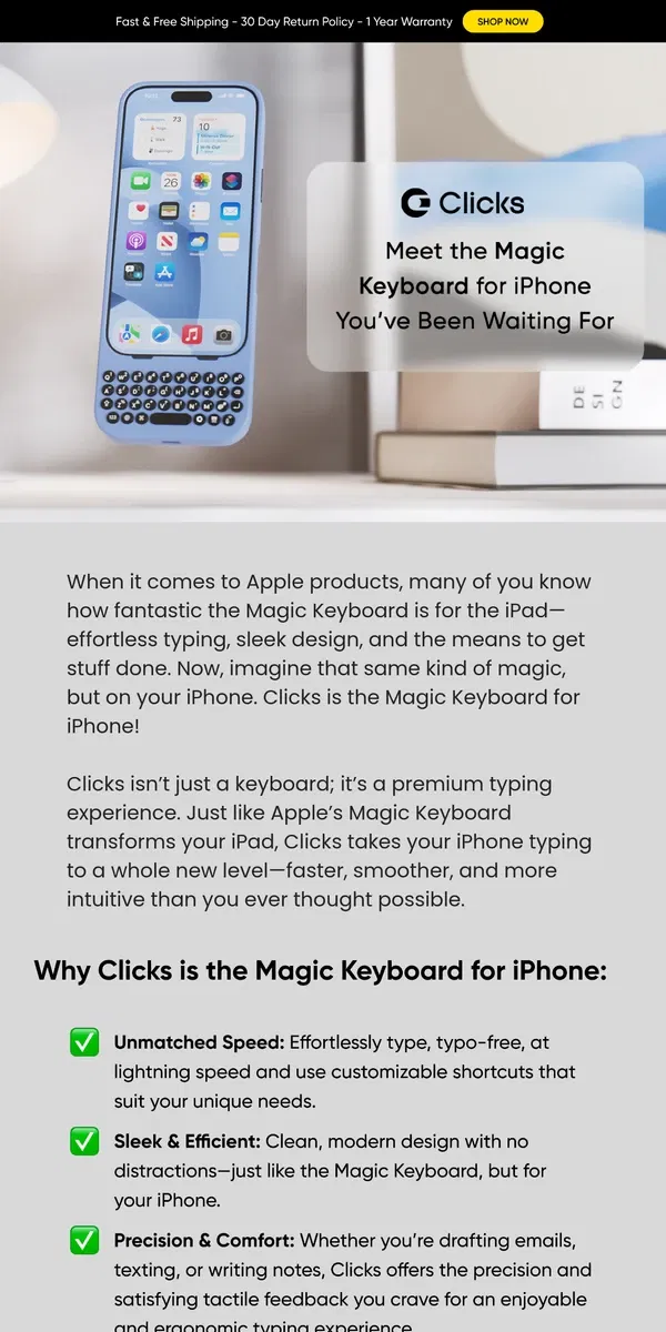 Email from Clicks. Meet the Magic Keyboard for iPhone You’ve Been Waiting For ✨