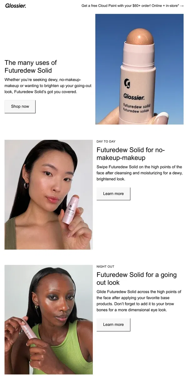 Email from Glossier. How will you Futuredew Solid?