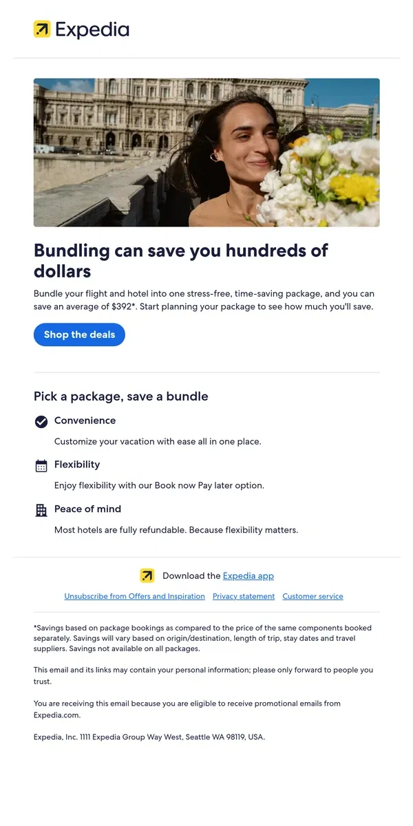 Email from Expedia. [Name], other travelers are saving as much as $392