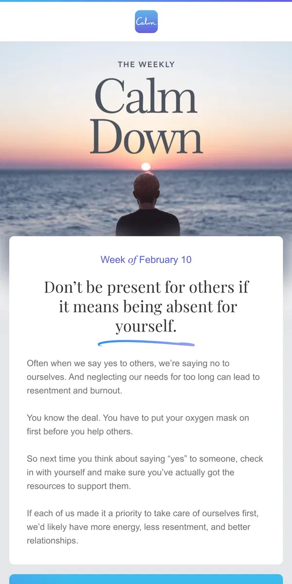 Email from Calm. 💙 How to prioritize yourself without the guilt