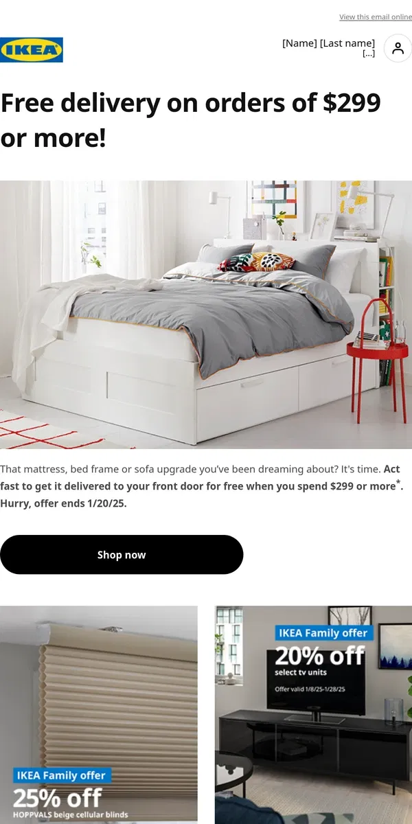 Email from IKEA. 🎉 Free Delivery for Orders Over $299! 🛍️