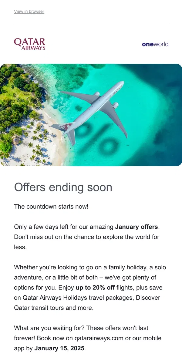 Email from Qatar Airways. Only a few days left!