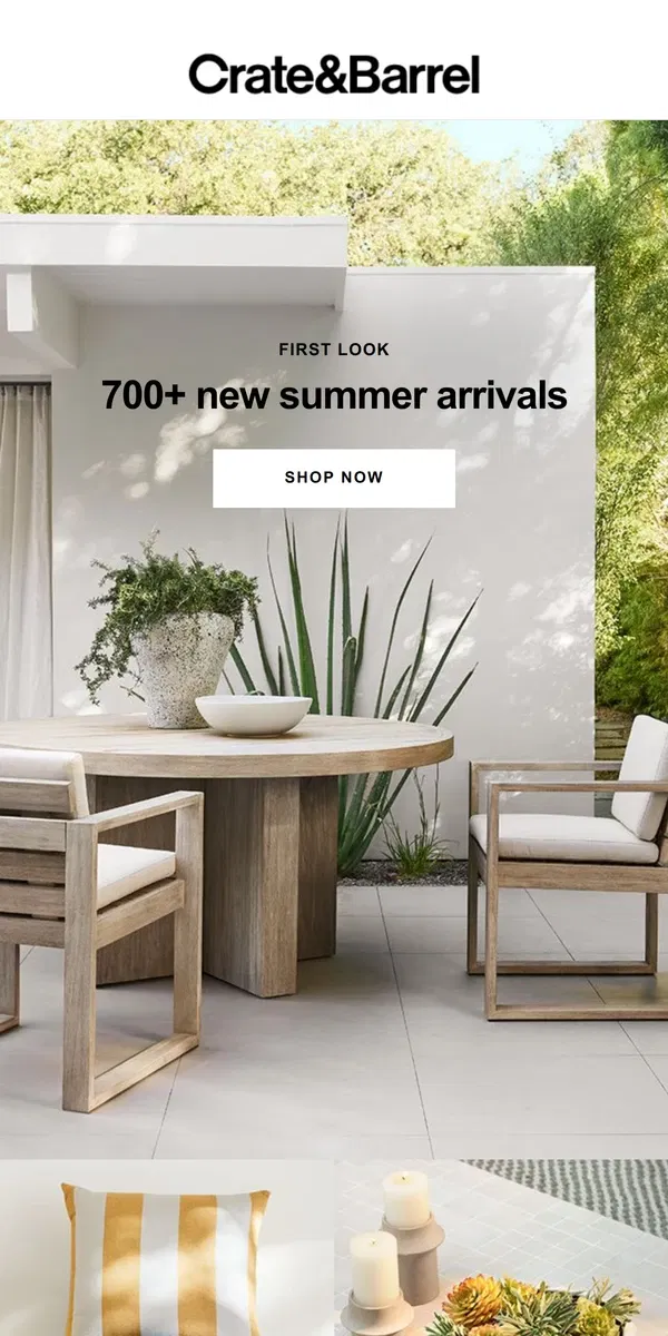 Email from Crate & Barrel. SNEAK PEEK | Meet our newest outdoor collection