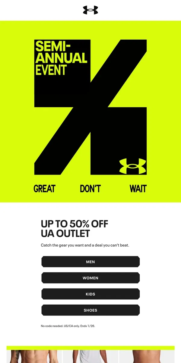 Email from Under Armour. Up to 50% off is going strong 💪