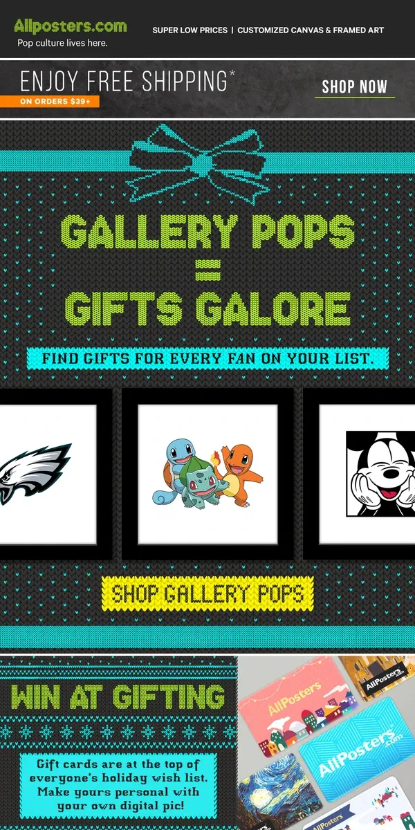 Email from AllPosters. Gift 'em Gallery Pops