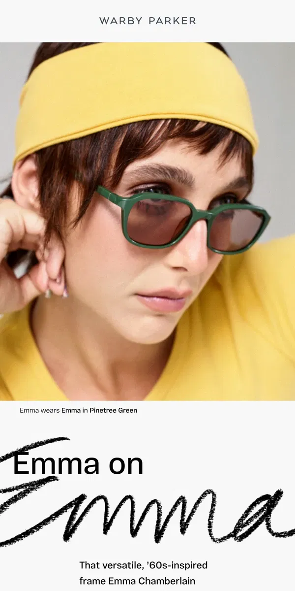 Email from Warby Parker. A frame named Emma