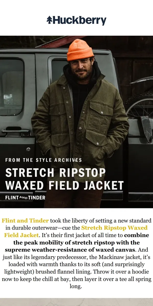 Email from Huckberry. Flint and Tinder's Newest "F*ck Yeah" Jacket