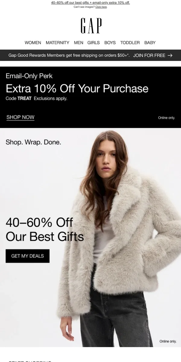 Email from GAP. You're in for 40–60% off deals