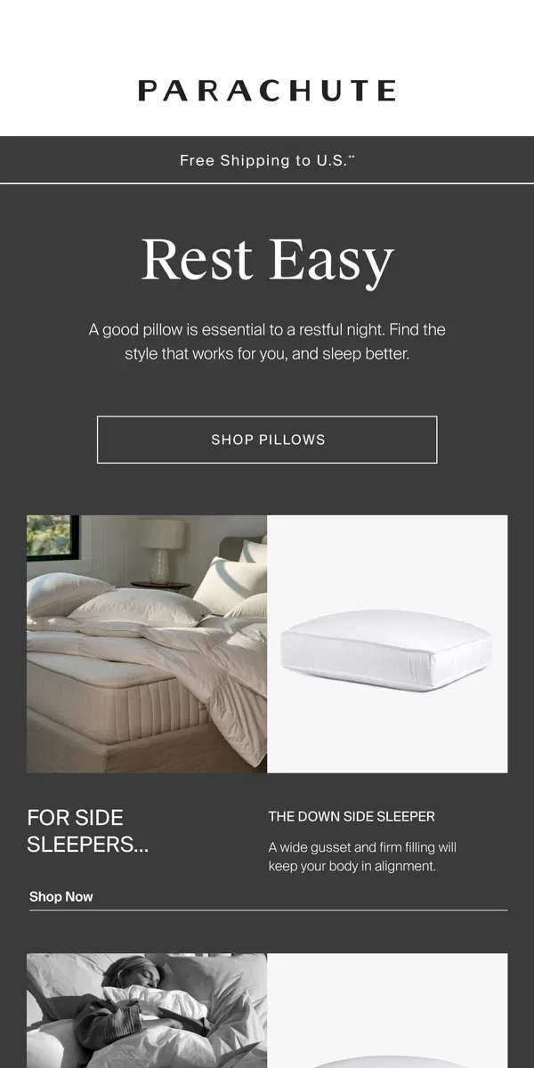 Email from Parachute Home. Side, Back, or Stomach? Sleep Made Simple