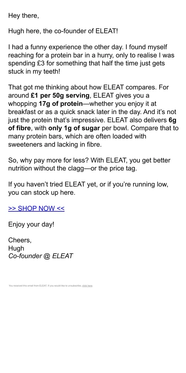 Email from ELEAT. Swap out your protein bar 🍫