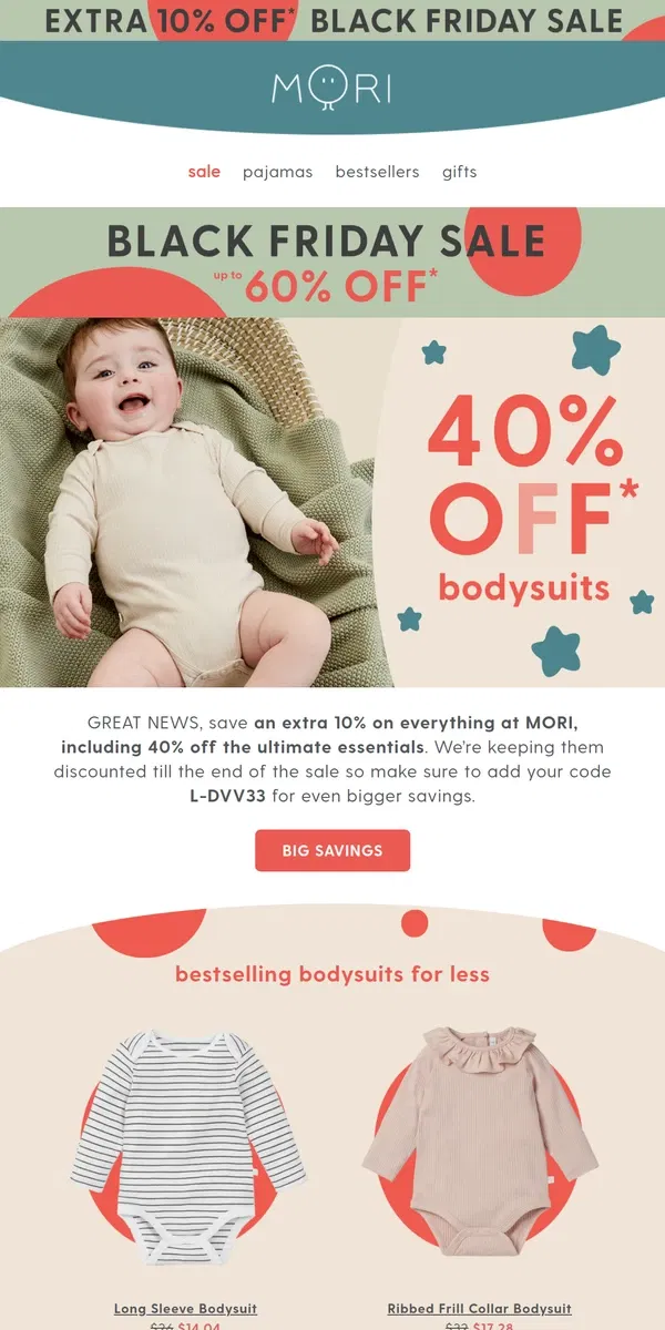 Email from MORI. 40% off bodysuits! Best BLACK FRIDAY price!🎉