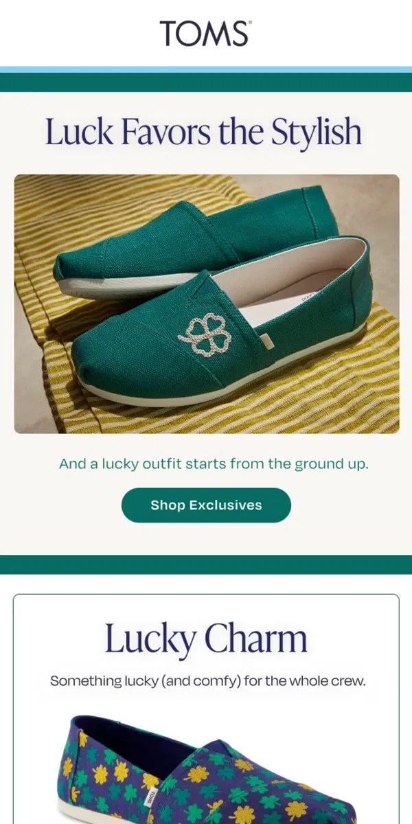 Email from TOMS. 🍀Clover Slip-Ons: Your New Lucky Charm(s)