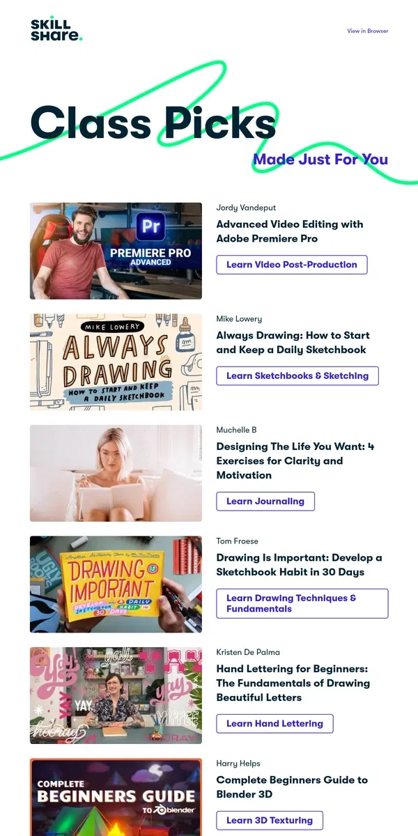 Email from Skillshare. Your Recommended Classes