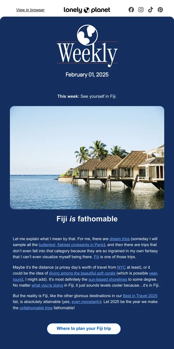 Email from Lonely Planet. Our top island country for 2025 🏝️