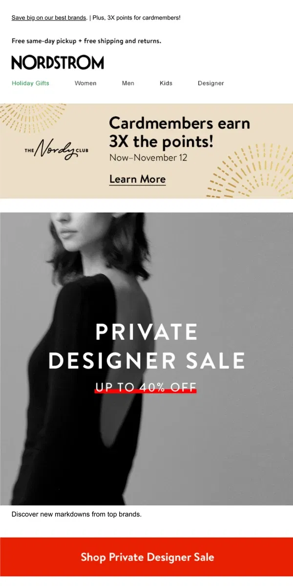 Email from Nordstrom. Private Designer Sale: up to 40% off