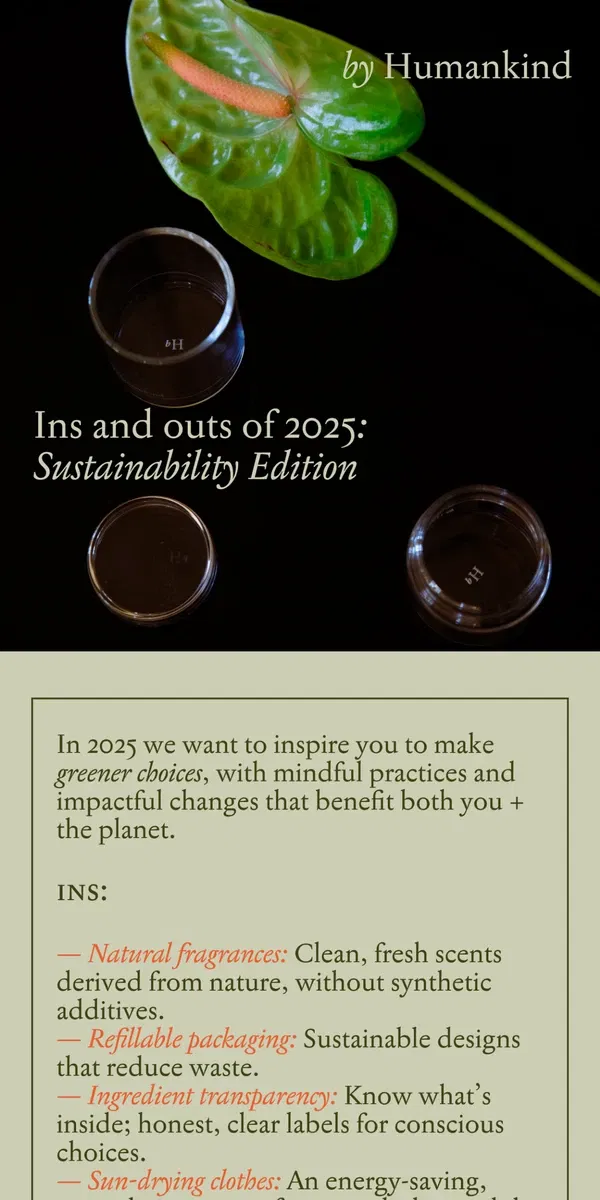 Email from by Humankind. Ins and outs for 2025 –