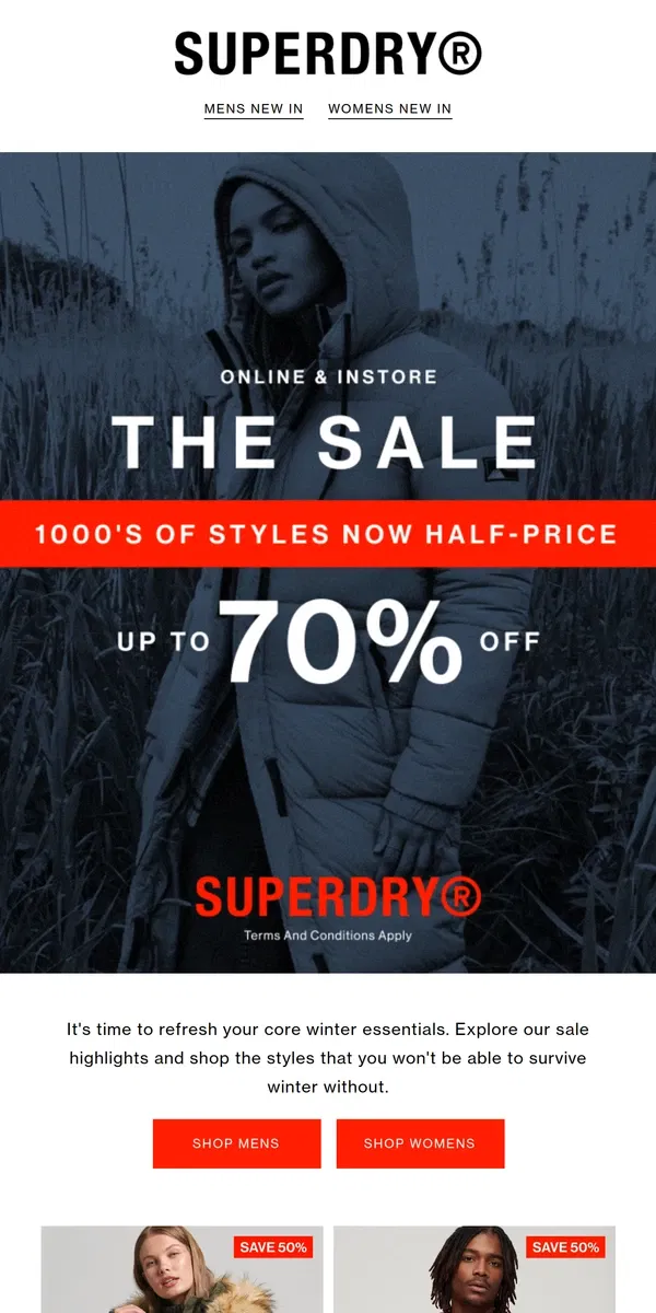 Email from Superdry. Price Drop: 1000's Of Styles Now Half-Price