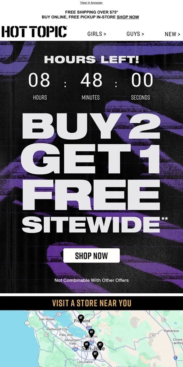 Email from Hot Topic. Hours left for B2G1 FREE SITEWIDE 👋