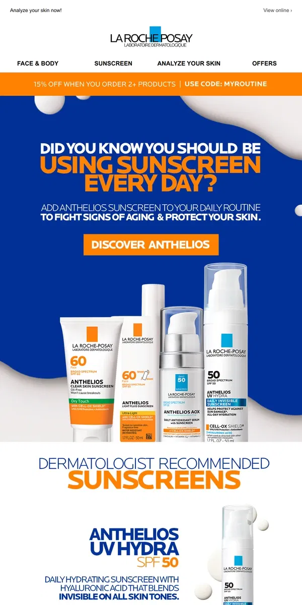 Email from La Roche-Posay. Last Chance | 15% off your order of 2+ products.