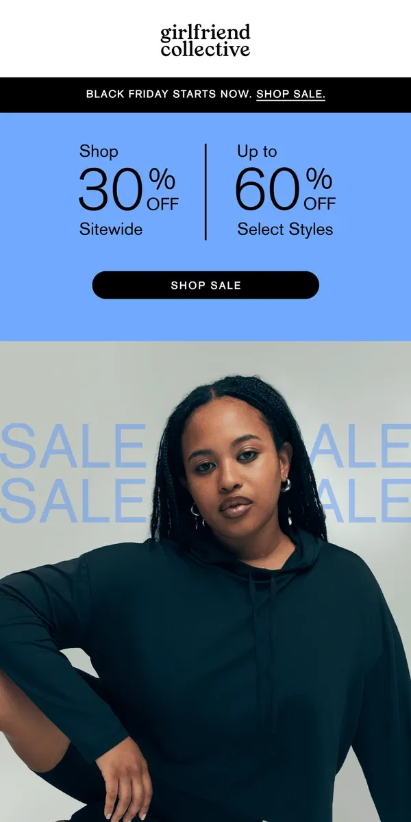 Email from Girlfriend Collective. THE SALE IS HERE