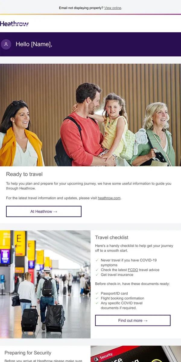 Email from Heathrow Airport. Helpful information before your visit to Heathrow