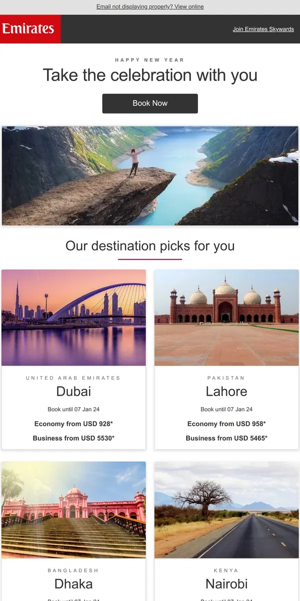 Email from Emirates. Make this the year you complete your travel bucket list