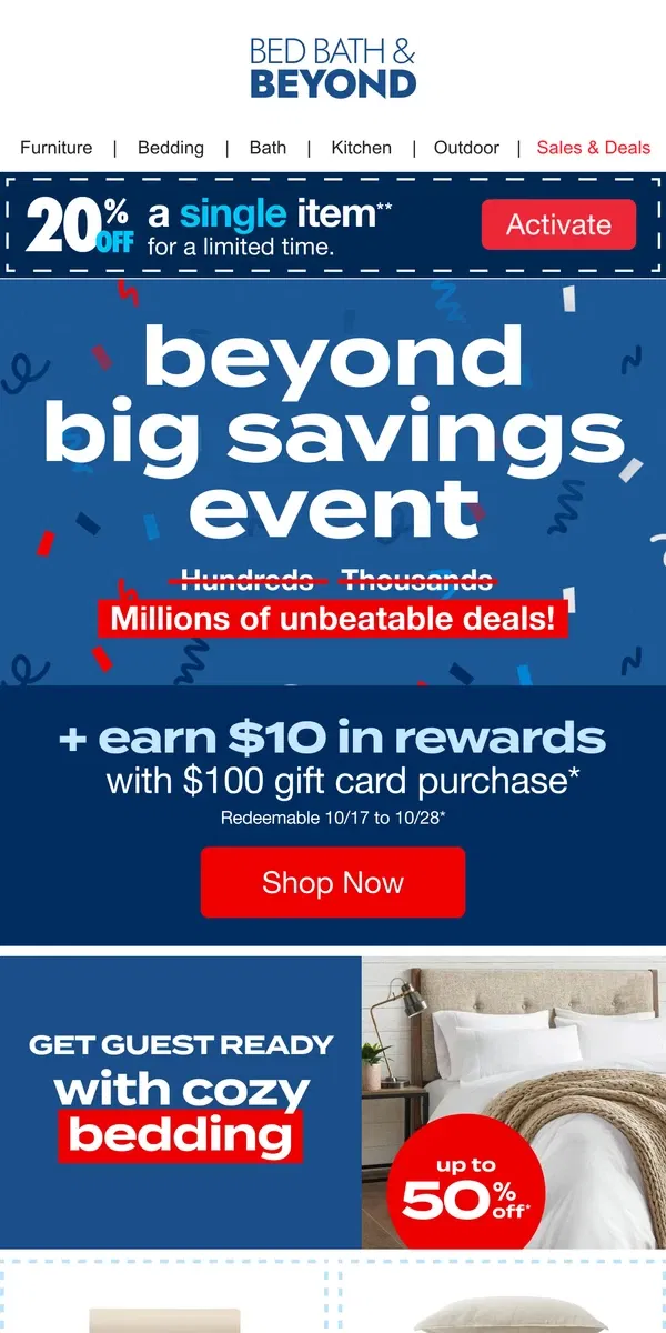 Email from Bed Bath & Beyond. The Beyond Big Savings Event is HERE 🥳