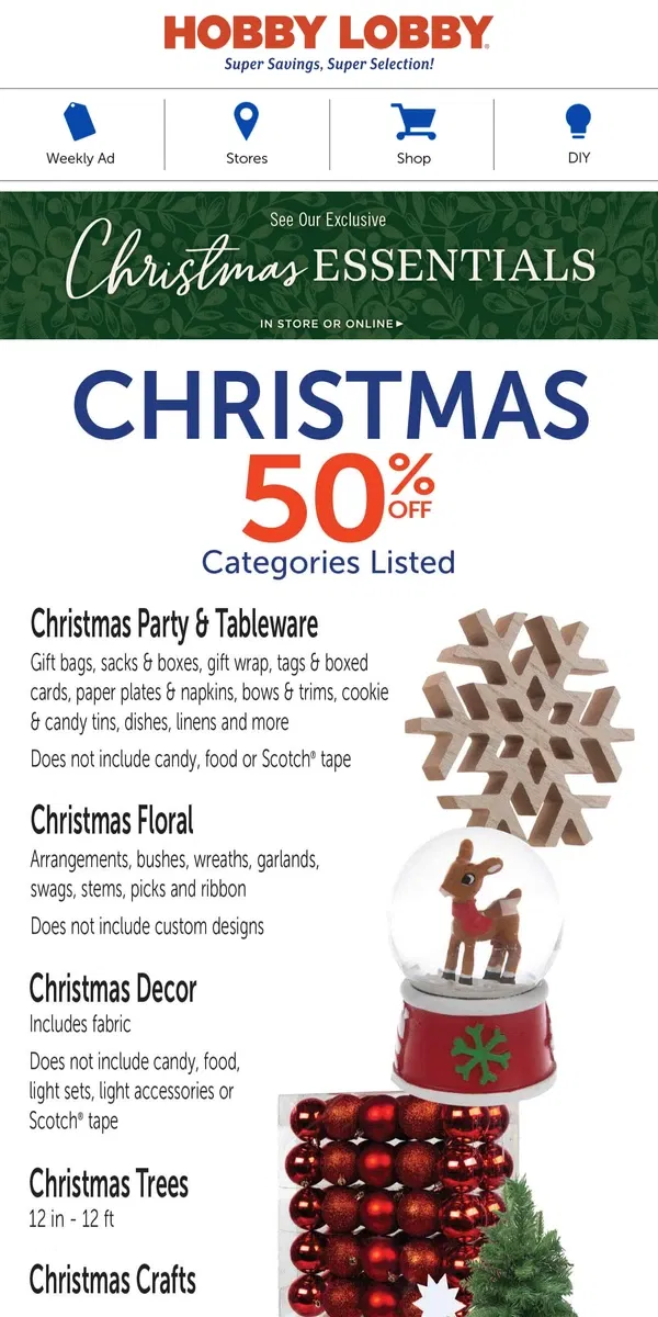 Email from Hobby Lobby. Start Shopping With 50% Off Christmas 🎄