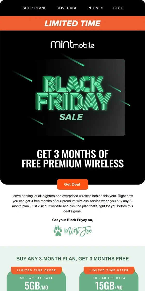 Email from Mint Mobile. Black Friday is on: Get 3 months free