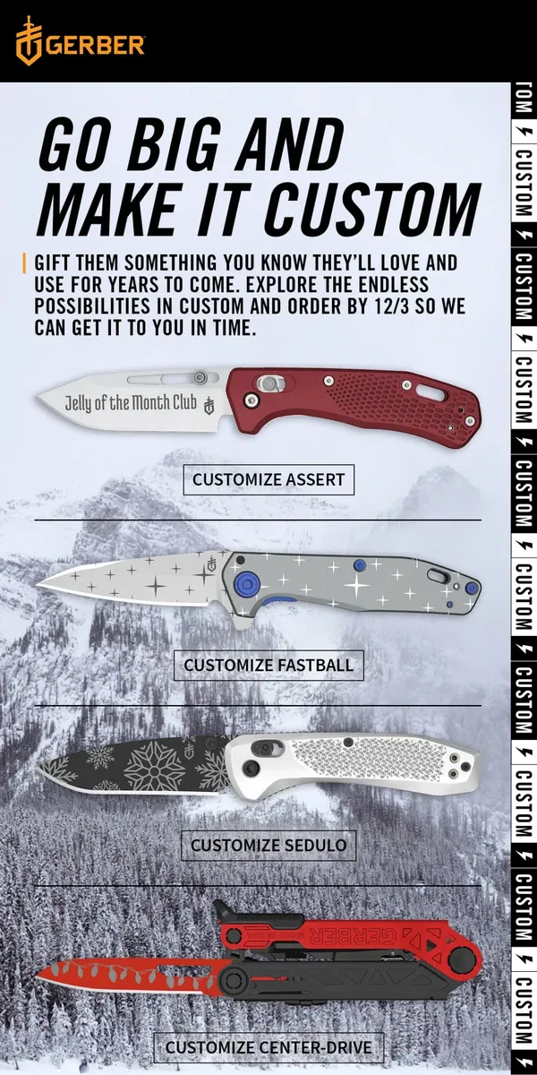 Email from Gerber Gear. Customize the perfect gift