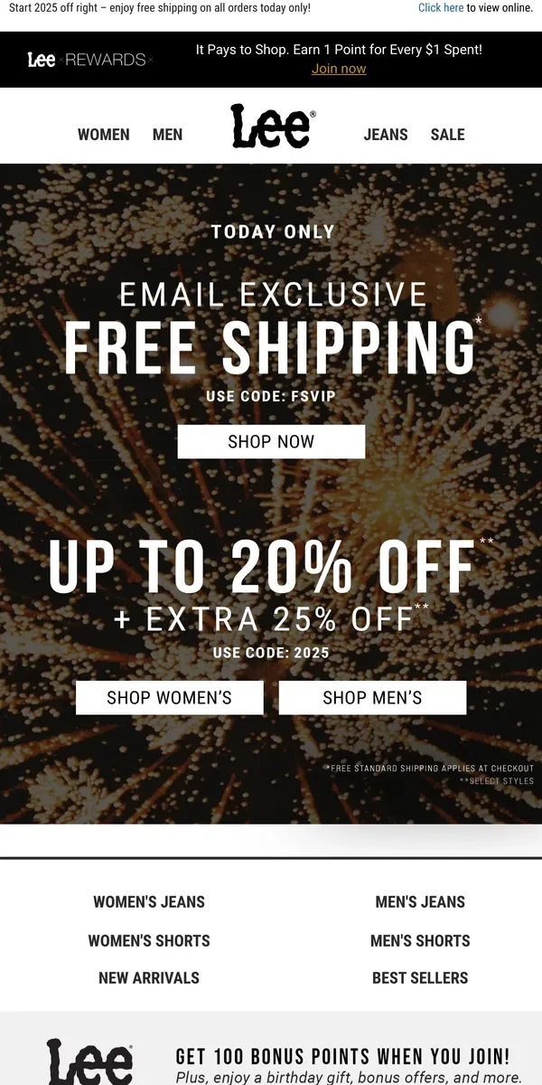 Email from Lee. Ring in the New Year with Free Shipping