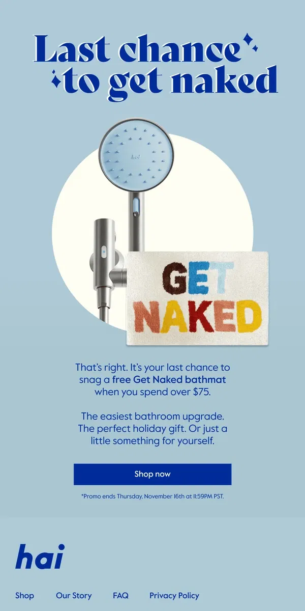 Email from hai. Last chance for a free bathmat